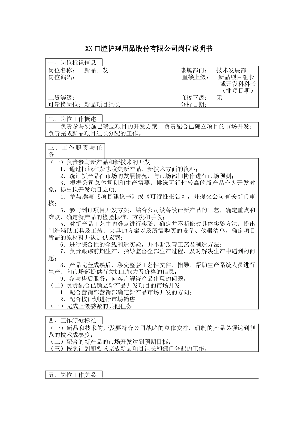 医药行业-技术发展部-新品开发岗位说明书_第1页