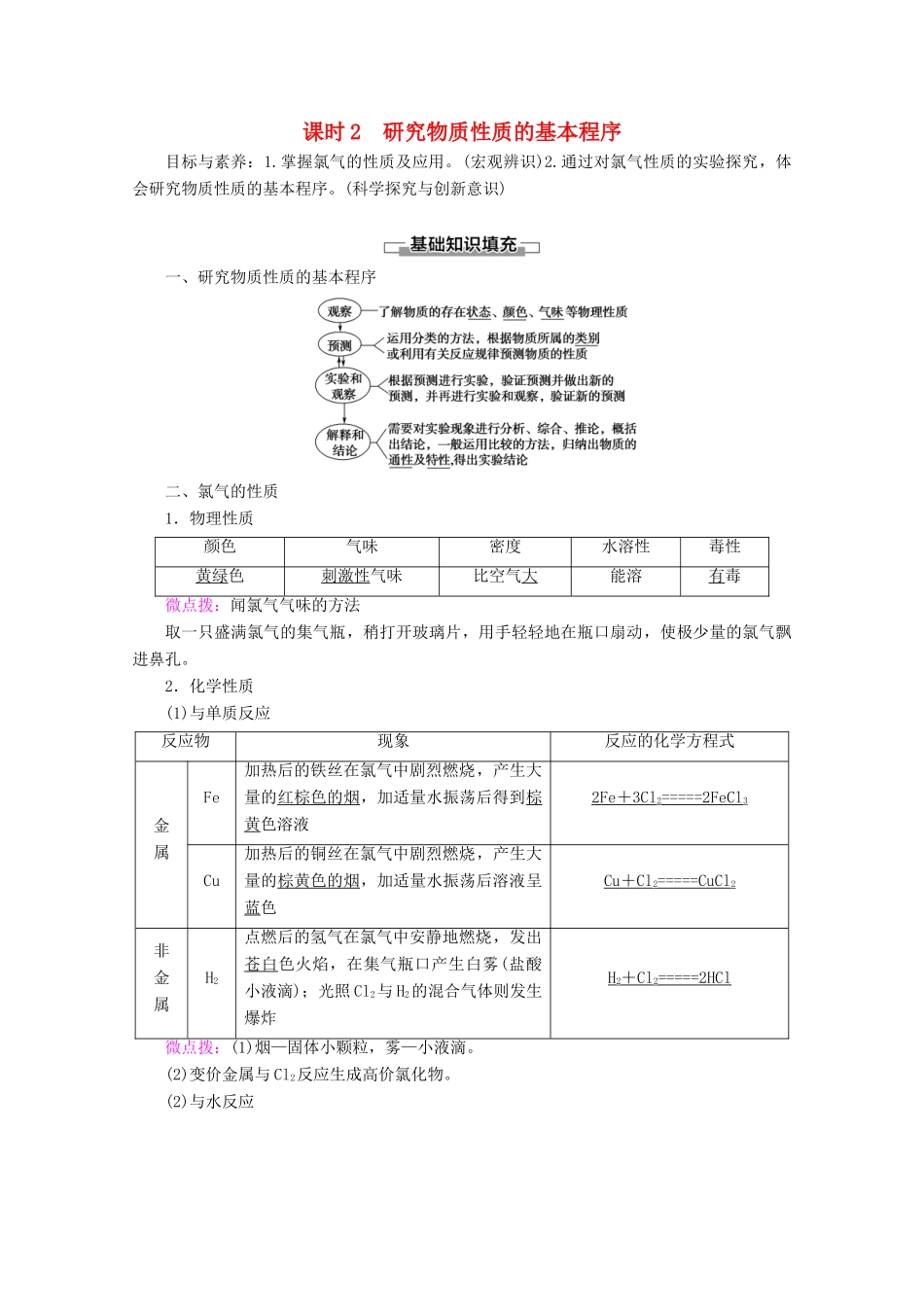 高中化学 第1章 第2节 课时2 研究物质性质的基本程序教案 鲁科版必修1-鲁科版高一必修1化学教案_第1页