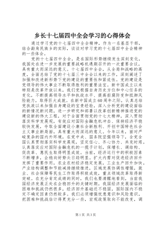 乡长十七届四中全会学习的心得体会