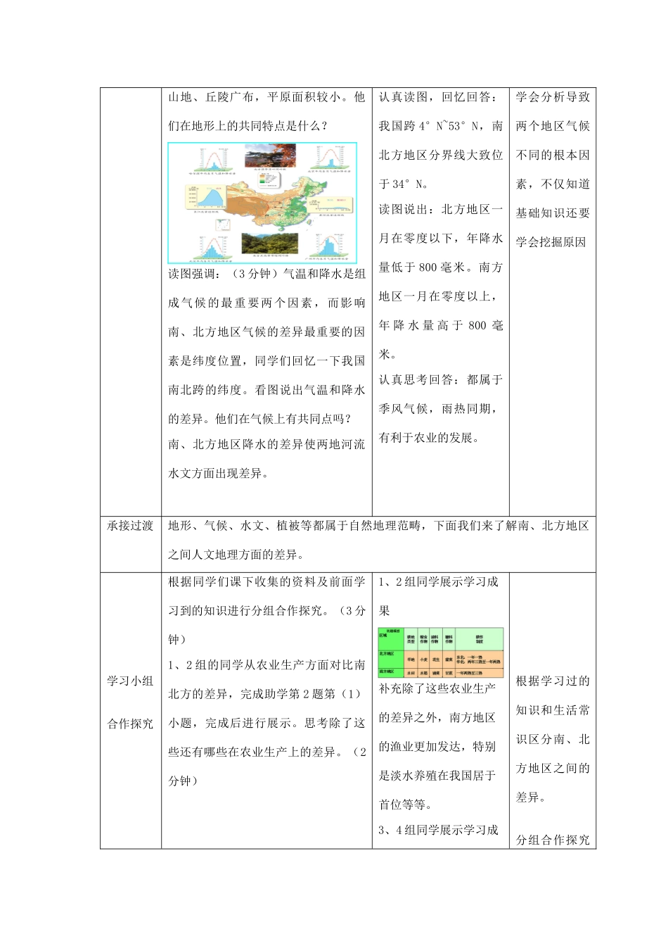 八年级地理下册 第七章活动课 认识南方地区和北方地区的区域差异教案 （新版）商务星球版-（新版）商务星球版初中八年级下册地理教案_第3页