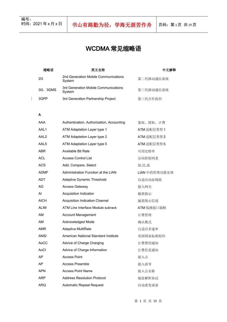 WCDMA常见缩略语-通信人家园_第1页