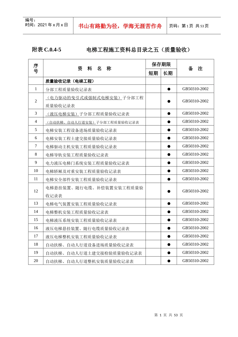 5电梯工程质量验收记录报送稿_第1页