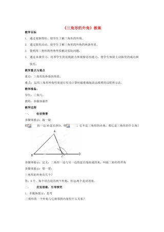 河南省濮阳市南乐县西邵中学七年级数学下册《三角形的外角》教案 （新版）新人教版