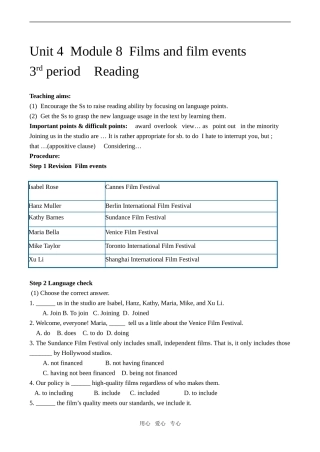 高中英语Unit4 Films and Film Events  Reading language items牛津版选修8