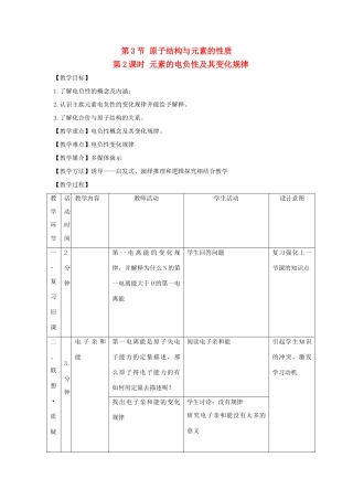 高中化学 第1章 原子结构 1.3 原子结构与元素性质（第2课时）教案 鲁科版选修3-鲁科版高二选修3化学教案