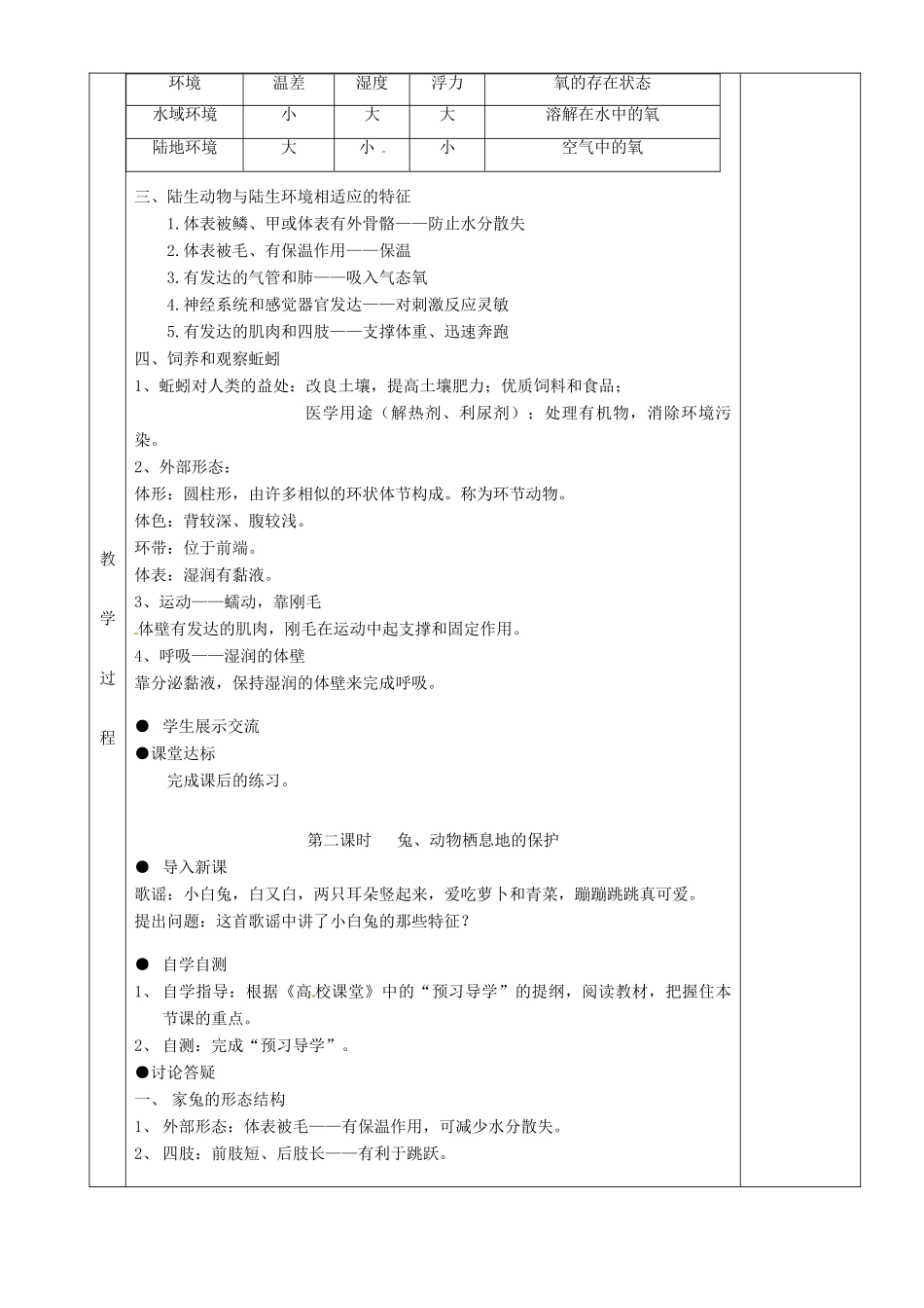 湖南省茶陵县世纪星实验学校八年级生物上册《1.2陆地上的动物》教案 人教新课标版_第2页
