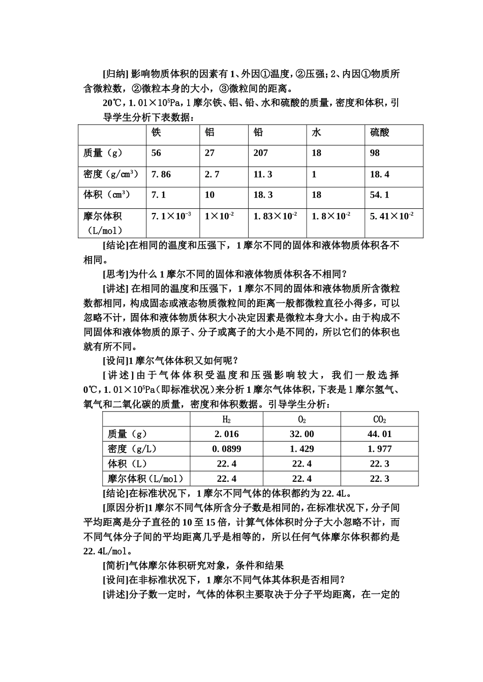 高中化学气体摩尔体积第一课时的说课材料教案新人教版必修1_第2页
