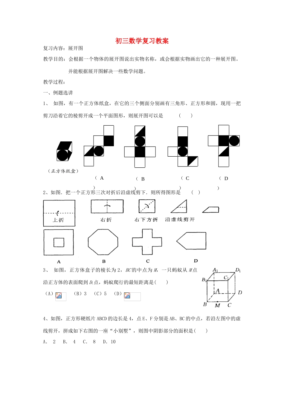 九年级数学 展开图复习教案_第1页