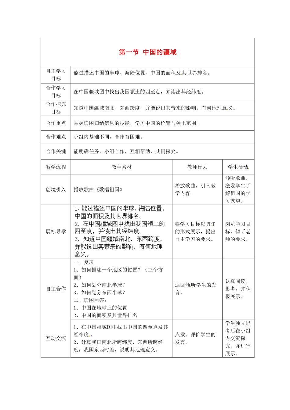 湖北省宜都市红花套镇初级中学八年级地理上册 第一章 第一节 中国的疆域教案 （新版）湘教版_第1页