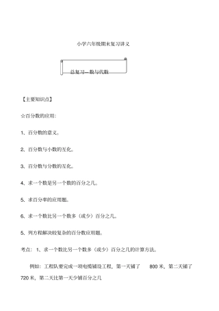 北师大六年级数学上册总复习-数与代数练习讲义