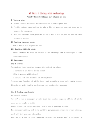 高中英语 Unit 1 Living with technology Project1教案 牛津译林版选修7-牛津版高二选修7英语教案