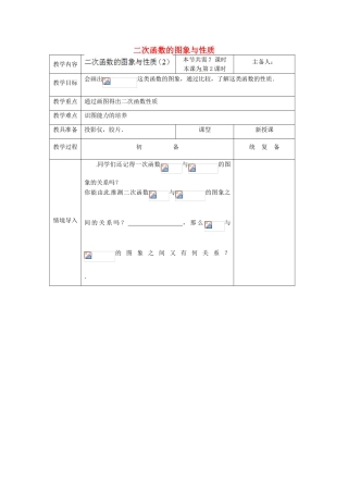 江苏省太仓市浮桥中学九年级数学下册 二次函数的图象与性质（第2课时）教案 （新版）苏科版