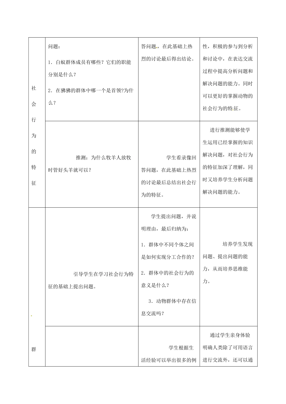 八年级生物上册 第三节　社会行为教学设计人教版_第3页