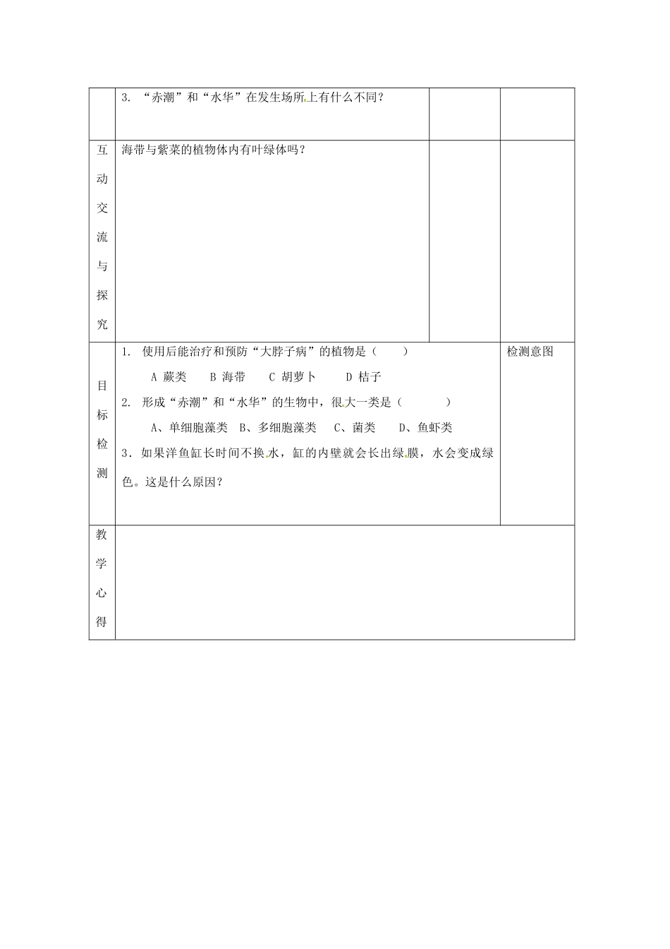 江苏省连云港东海县平明镇中学七年级生物下册 10.2 水中的藻类植物教案 苏科版_第2页