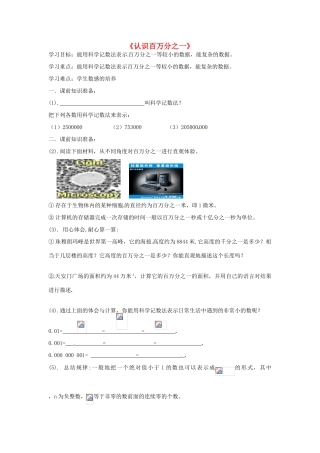河南省郑州市第九十六中七年级数学《认识百万分之一》教案 人教新课标版