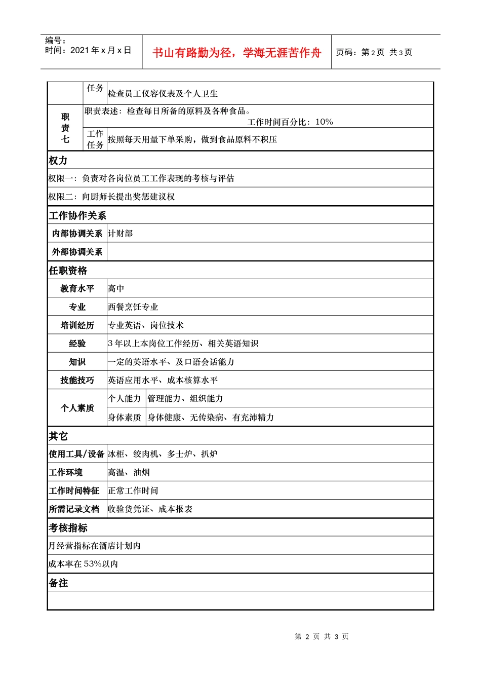 aiz_1206_x国际大酒店餐饮部岗位说明书-西餐主厨厨师(doc)_第2页