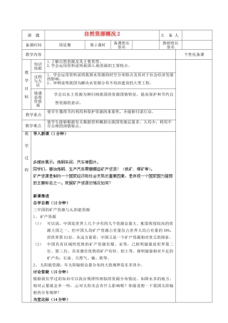 湖南省茶陵县八年级地理上册《自然资源概况》教案（2）