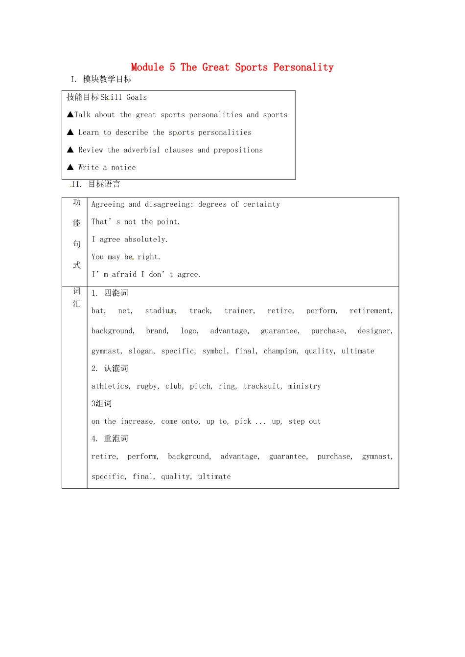 高中英语 Module5 TheGreat Sports Personality教案 外研版必修5-外研版高二必修5英语教案_第1页