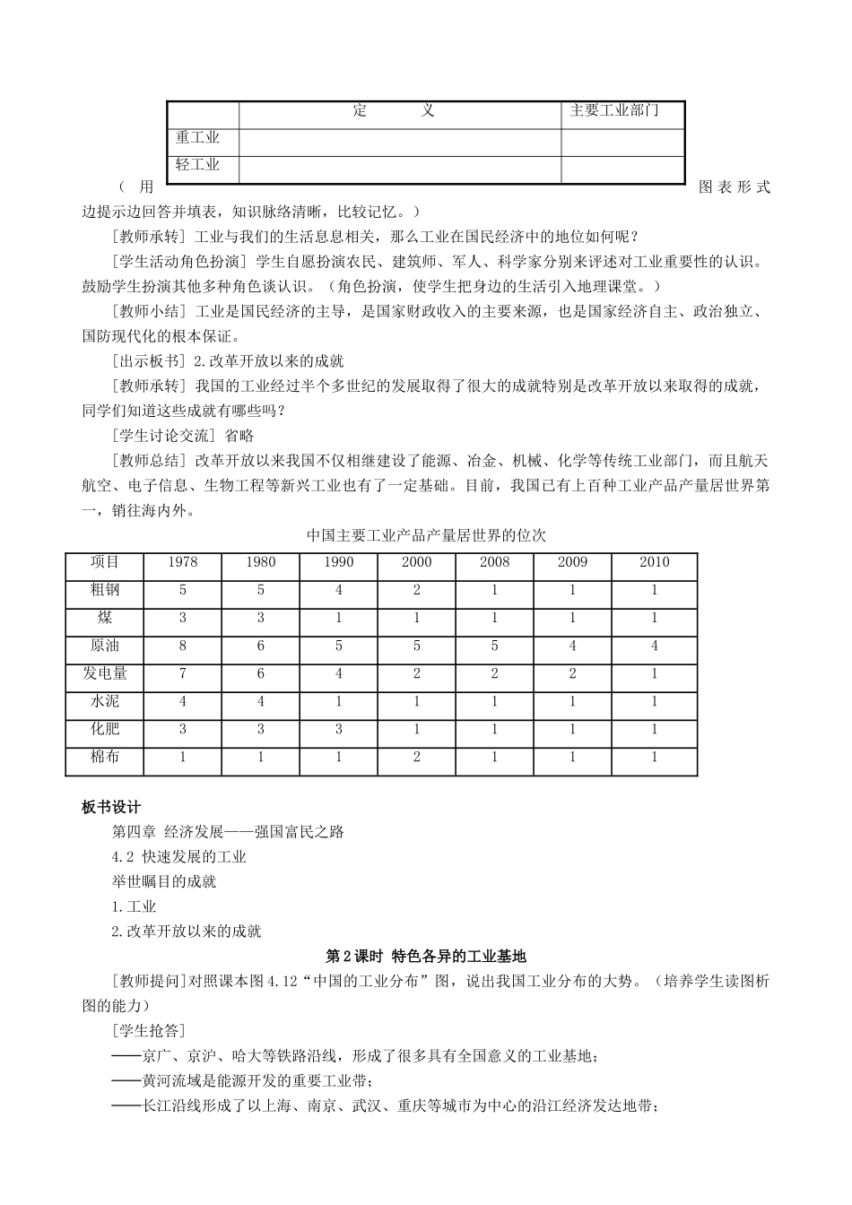 八年级地理上册 4.2 快速发展的工业教案 晋教版-人教版初中八年级上册地理教案_第2页