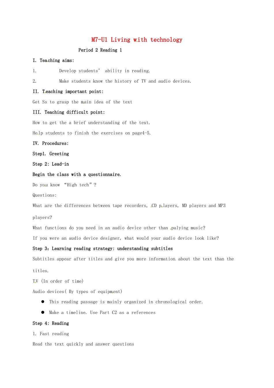 高中英语 Unit 1 Living with technology reading 1教案 牛津译林版选修7-牛津版高二选修7英语教案_第1页