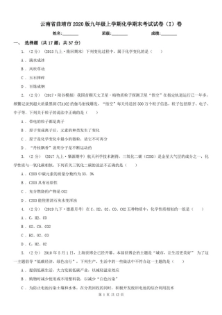 云南省曲靖市2020版九年级上学期化学期末考试试卷(I)卷