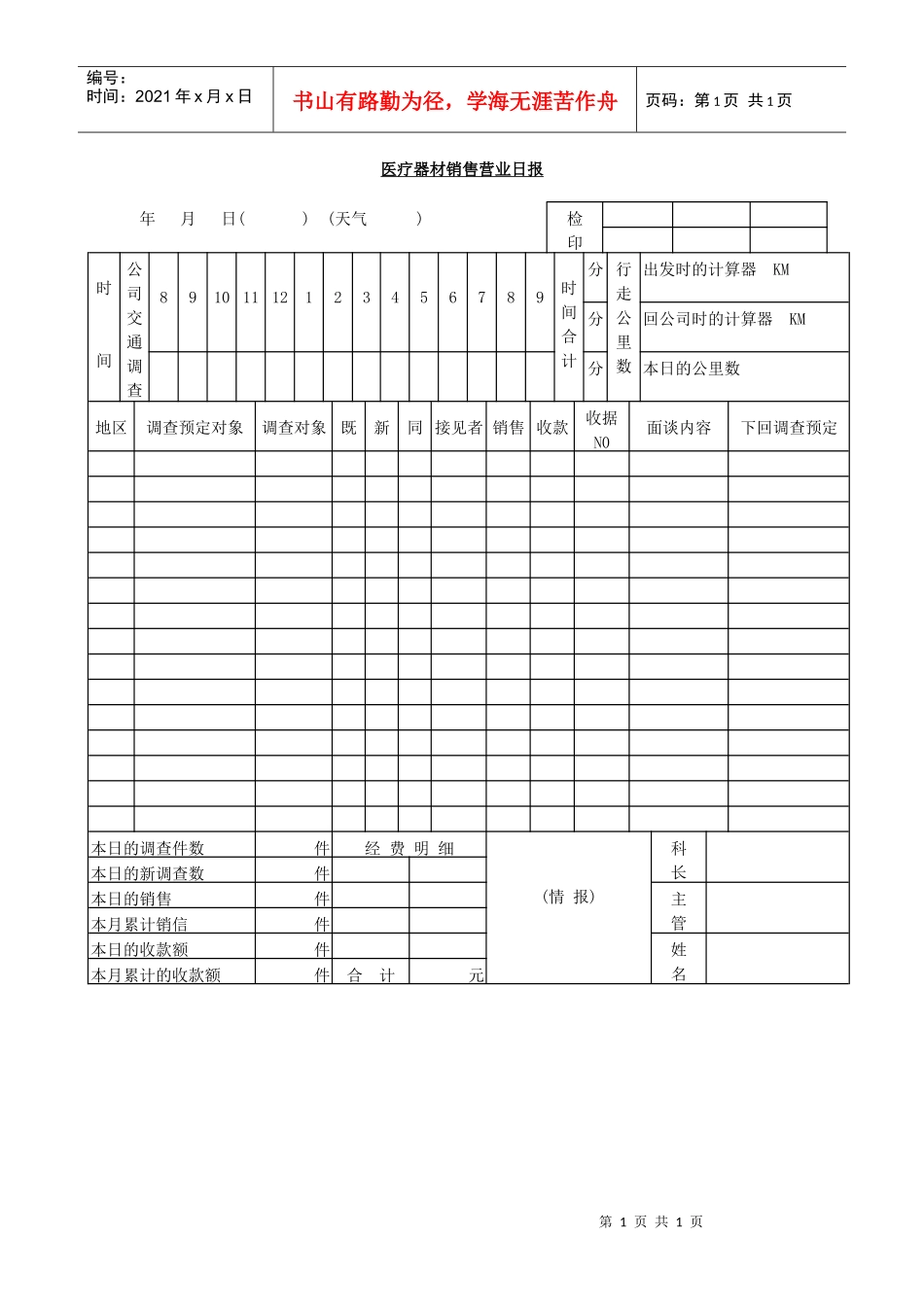 医疗器材销售营业日报_第1页