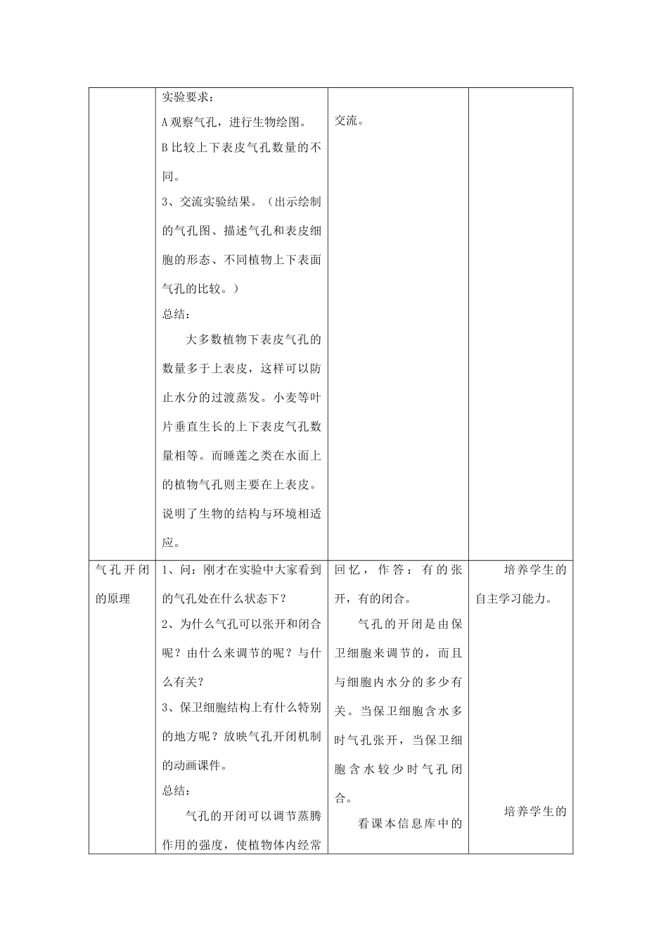 八年级生物上册 第6单元 第18章 第1节 绿色植物与生物圈的水循环教案 （新版）苏科版-（新版）苏科版初中八年级上册生物教案_第3页