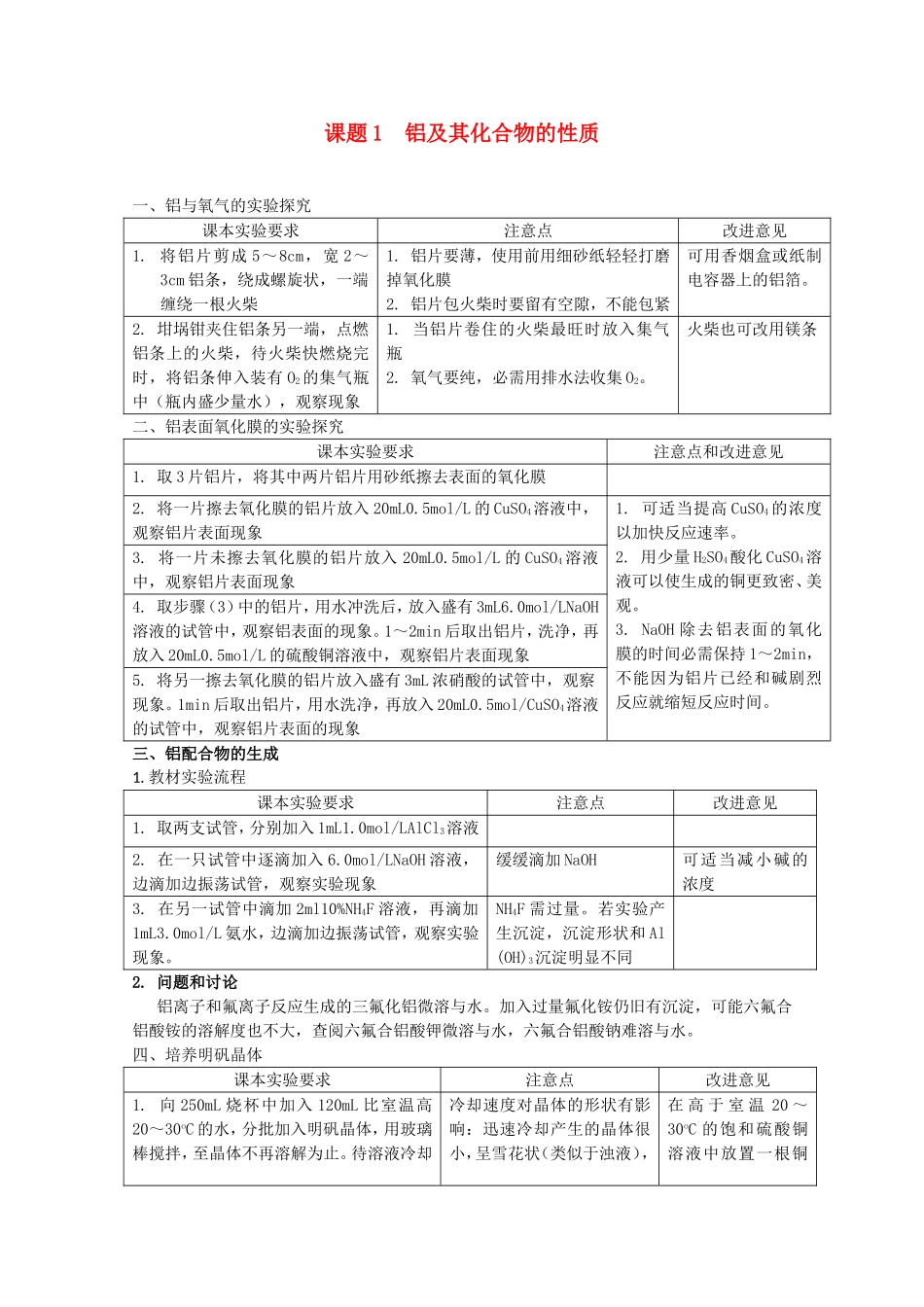 高中化学 2.1《铝及其化合物的性质》教案 苏教版选修6_第1页