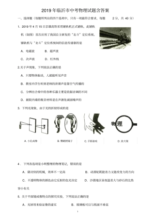 山东省临沂市2019年中考物理试题(含答案)
