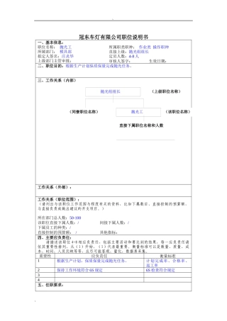 冠东车灯公司模具部抛光工职位说明书