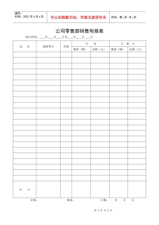 公司零售部销售旬报表