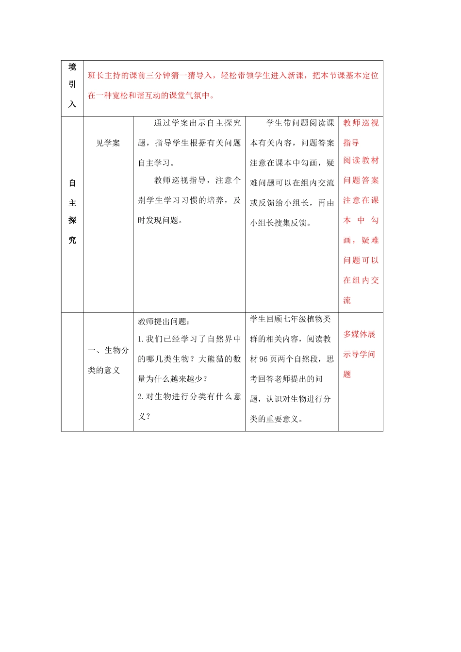 八年级生物上册 第六单元 第一章 根据生物的特征进行分类 第一节 尝试对生物进行分类教案 新人教版_第2页