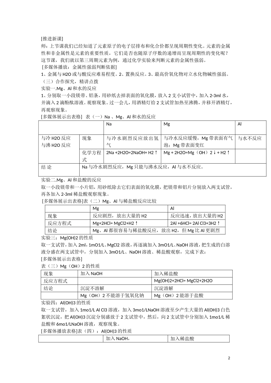 高中化学 第1章 物质结构 元素周期律第二节 元素周期律（第2课时）教案 新人教版必修2_第2页