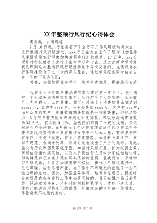 XX年整顿行风行纪心得体会