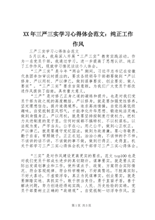 XX年三严三实学习心得体会范文：纯正工作作风