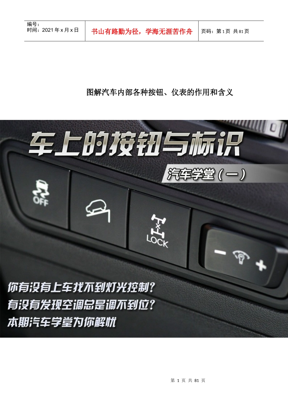 全面图解汽车内饰中见到的包括方向盘、仪表显示、操作_第1页