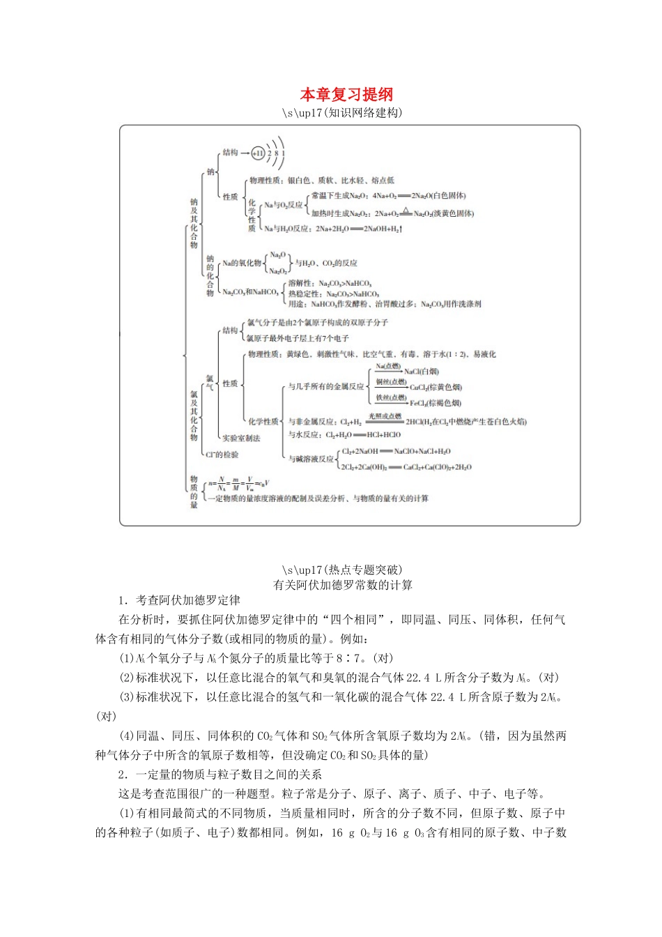 高中化学 第二章 本章复习提纲教案 新人教版必修第一册-新人教版高一第一册化学教案_第1页