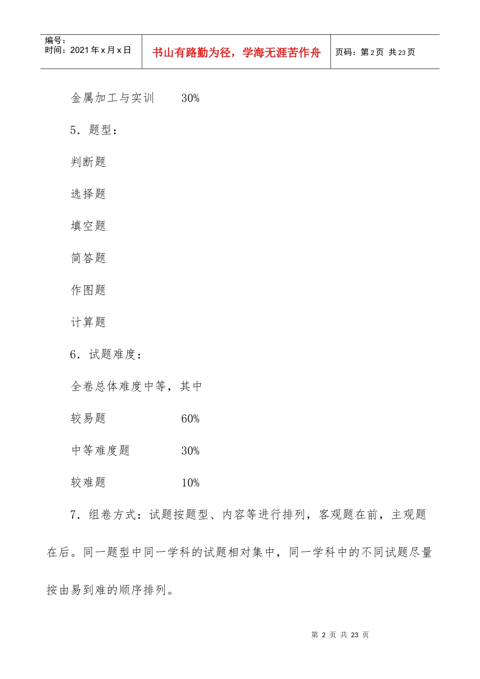 XXXX年福建省高职单招制造类机械制造专业考试说明_第2页