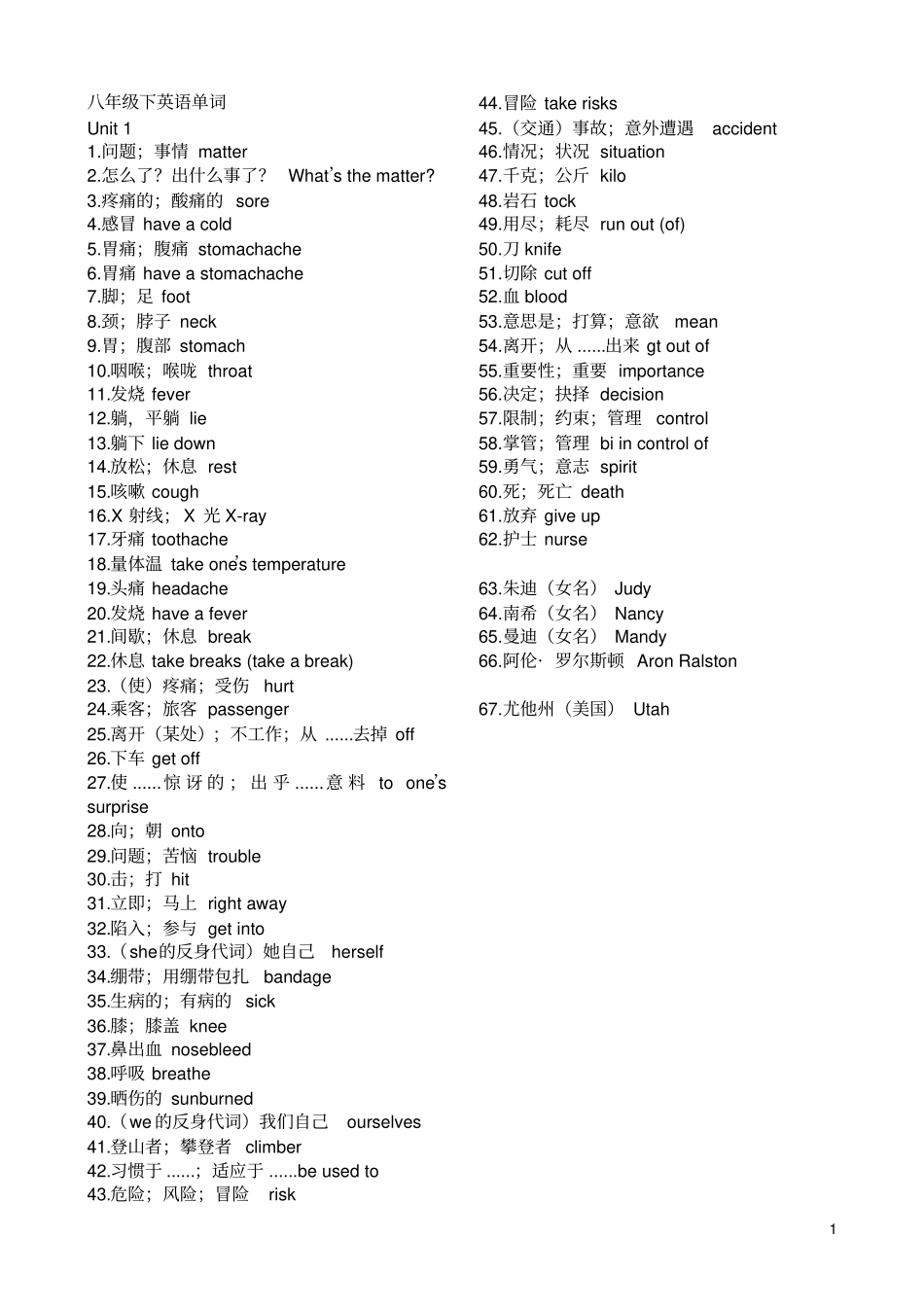 (完整版)八年级下册英语单词表_第1页