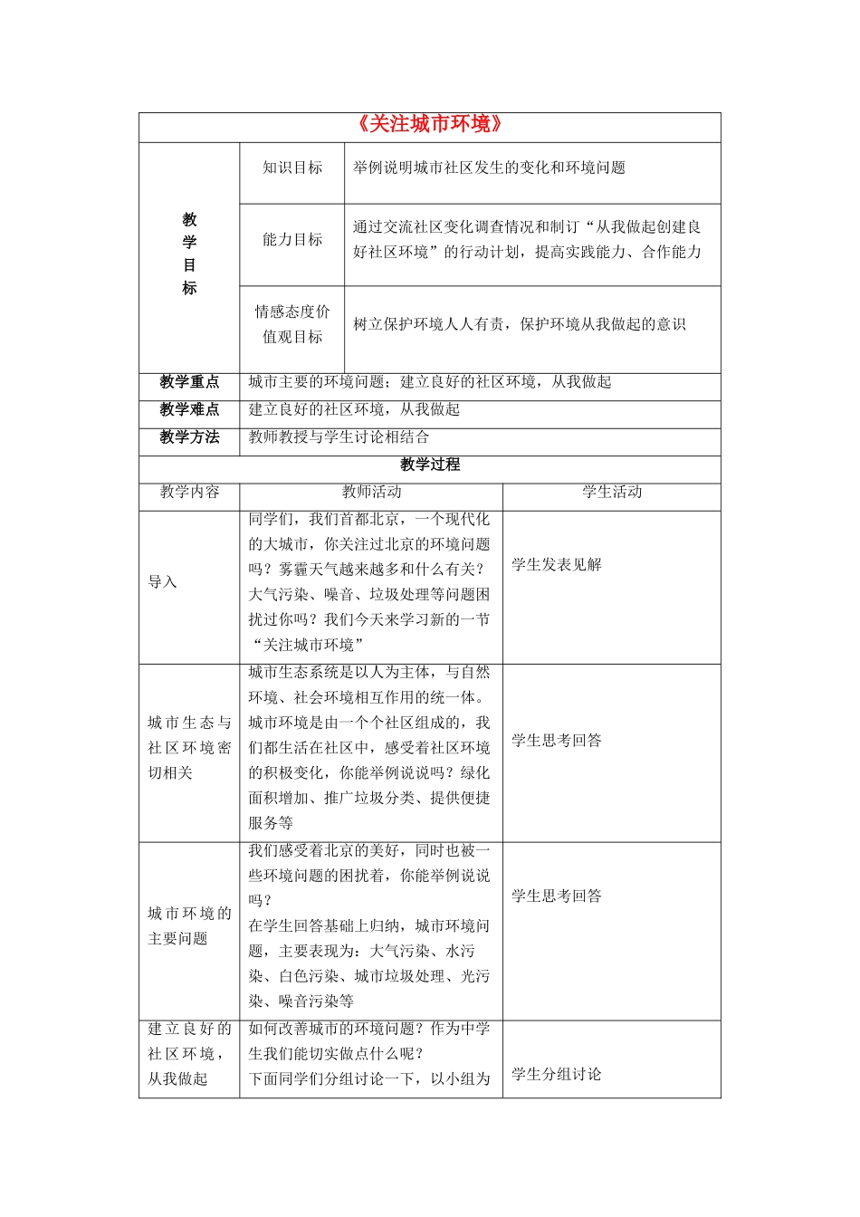 八年级生物下册 第24章 第三节 关注城市环境教案3 （新版）北师大版_第1页