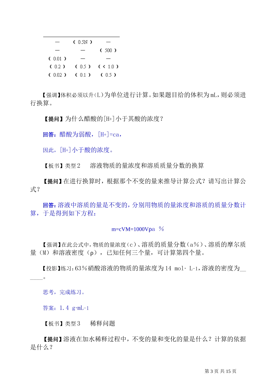 第二轮复习教案物质的量浓度及有关计算_第3页