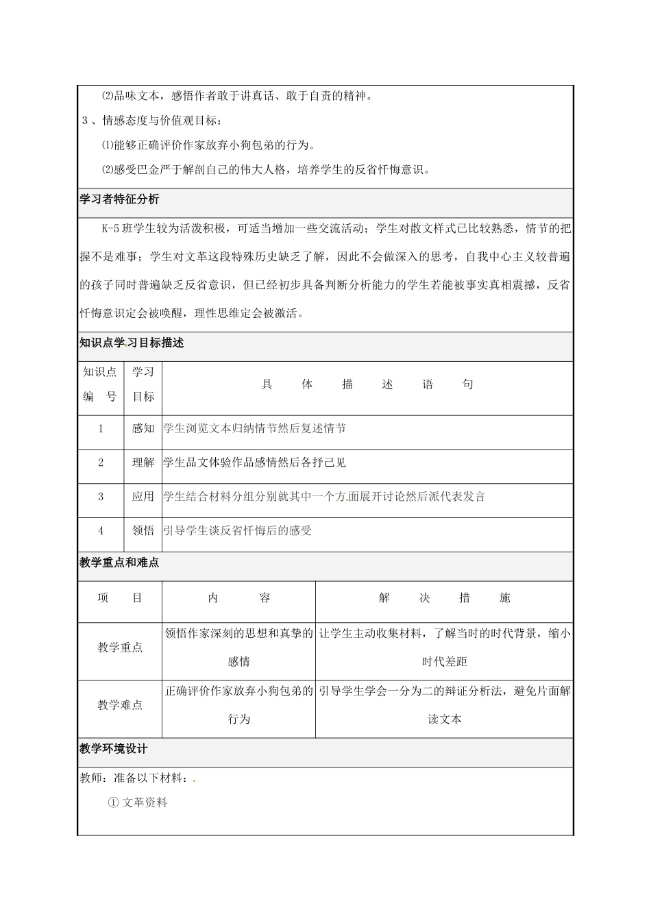 福建省晋江市侨声中学高中语文 第9课《小狗包弟》教学设计1 新人教版必修1_第2页