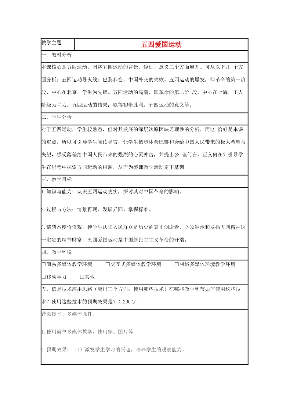 高中历史 第16课 五四爱国运动教案5 岳麓版必修1-岳麓版高一必修1历史教案_第1页