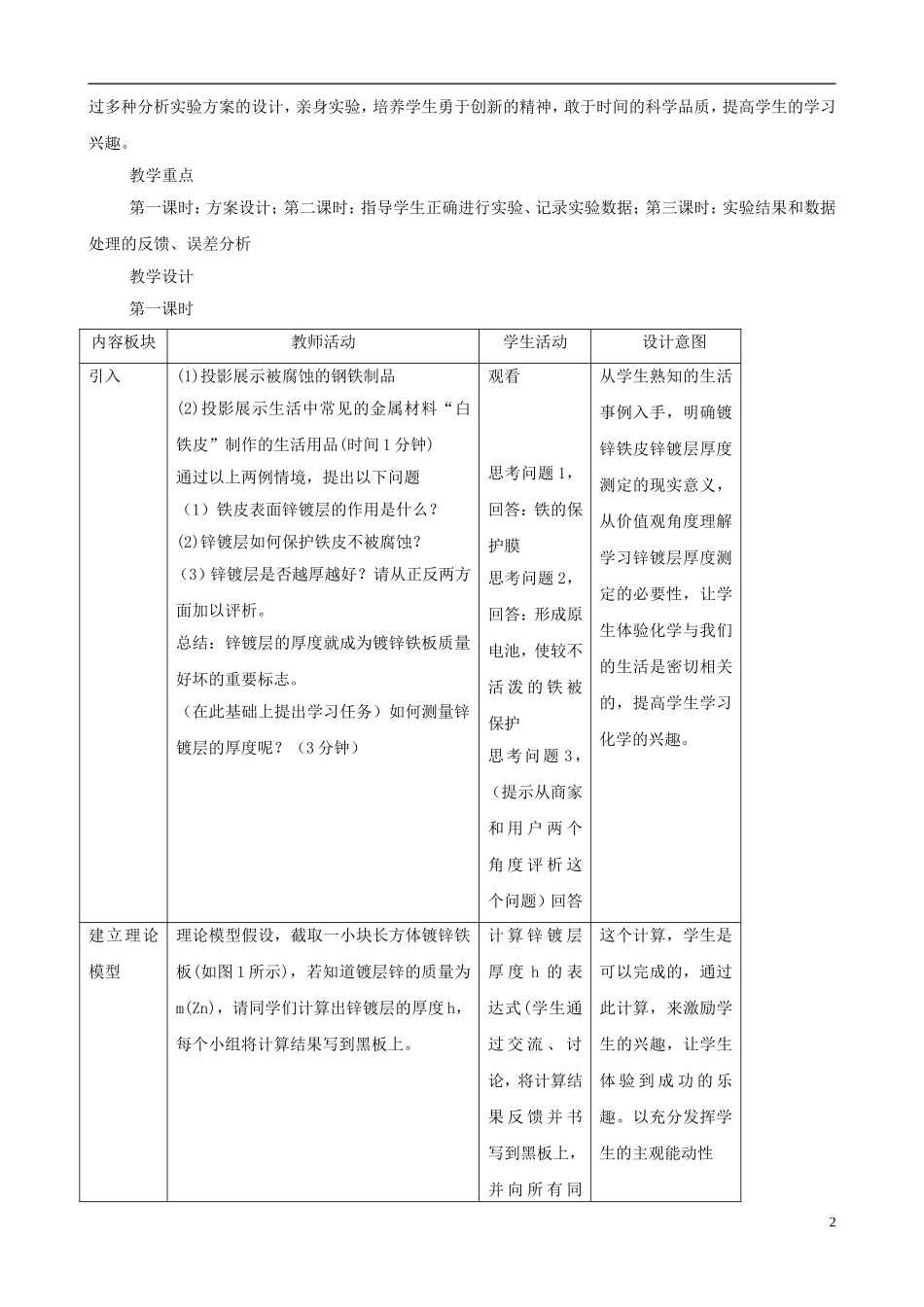 高中化学 6.2 镀锌铁皮锌镀层厚度的测定教案2 苏教版选修6-苏教版高中选修6化学教案_第2页
