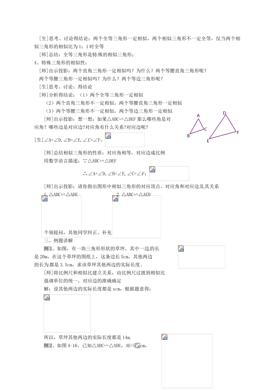 福建省漳州市常山华侨中学八年级数学下册 第四章《相似三角形》教案_第2页