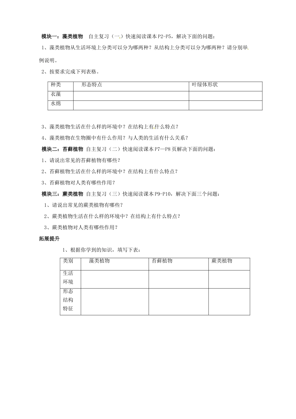 湖北省武汉市蔡甸区张湾街柏林中学七年级生物下册 藻类苔藓植物蕨类植物教学设计 鲁科版_第2页