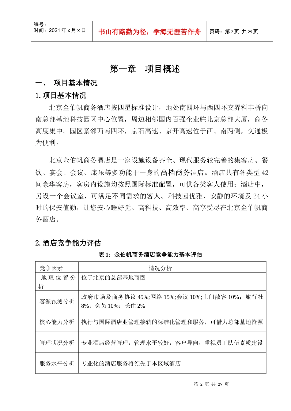 北京某商务酒店经营计划书范本_第2页