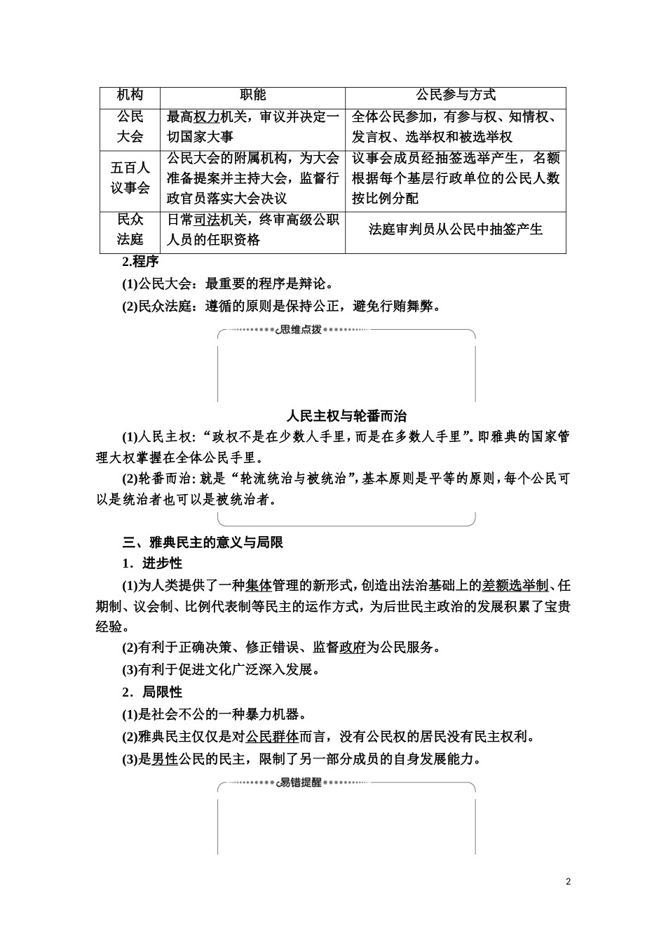 高中历史 第2单元 古希腊和古罗马的政治制度 第6课 雅典城邦的民主政治教师用书 岳麓版必修1-岳麓版高一必修1历史教案_第2页