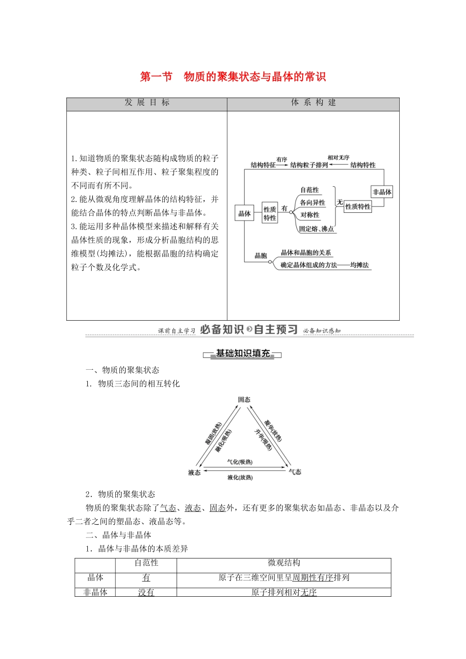 高中化学 第3章 晶体结构与性质 第1节 物质的聚集状态与晶体的常识教案 新人教版选择性必修2-新人教版高中选择性必修2化学教案_第1页