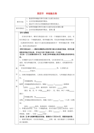 河北省围场满族蒙古族自治县半截塔镇中学七年级生物上册 第二单元 第二章 第四节 单细胞生物教案 （新版）新人教版